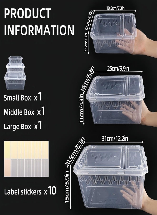 Dmnnlp 3Pcs Reptile Feeding Box Set, 3-Size Plastic Reptile Critter Keeper with Tags, for Isopods Snails Sling Geckos Frog Spiders Turtles Scorpion Serpents Tarantulas and Breeding Worms(Clear) - Image 2